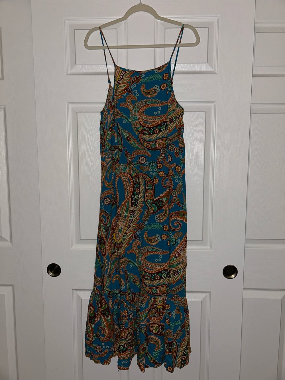 STATE Teal Paisley Spaghetti-Strap Maxi Dress